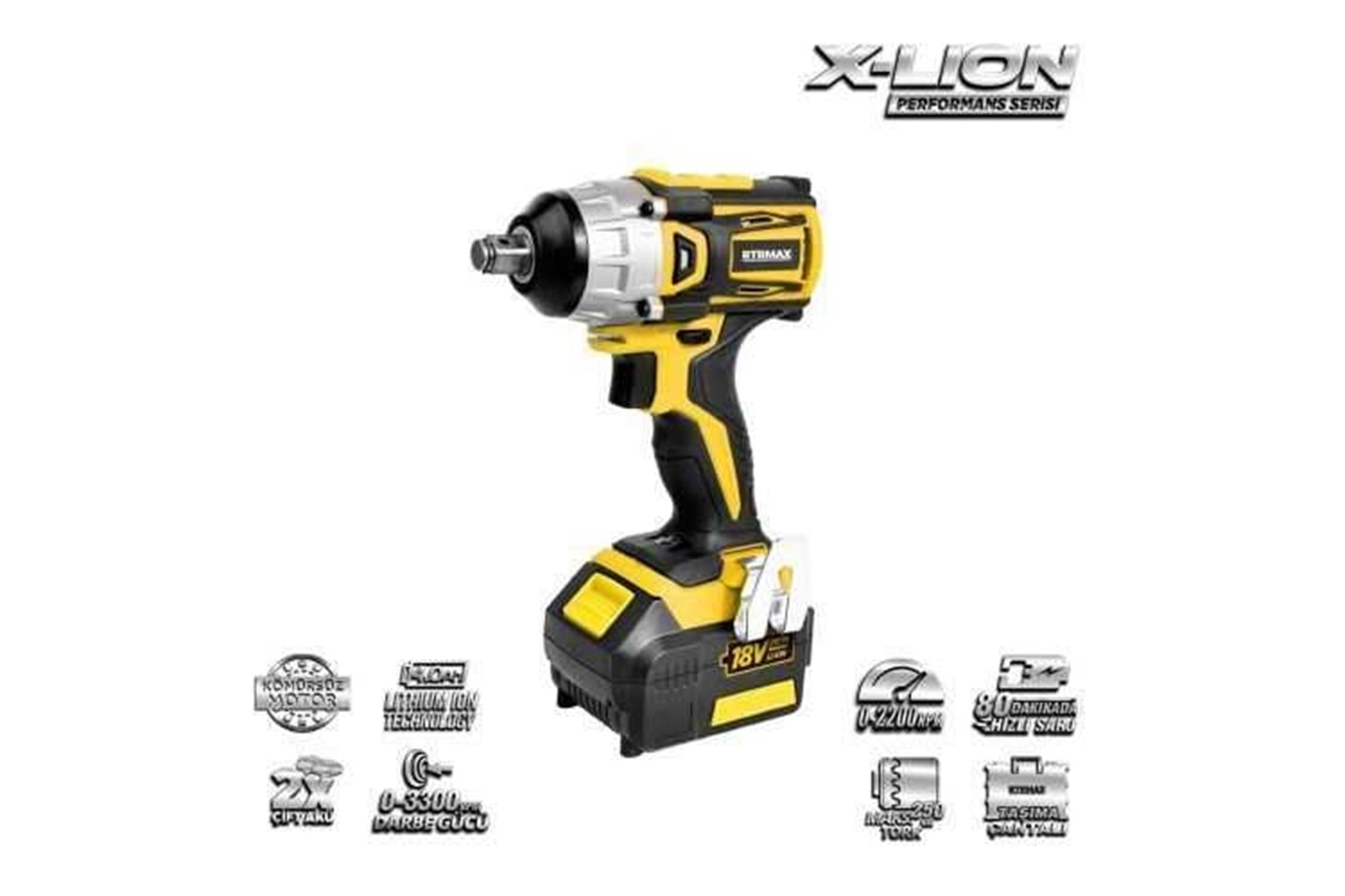 RTX2028 Akülü Darbeli Somun Sıkma 18V 2X4Ah Akü (Kömürsüz) RTRMAX X-Lion