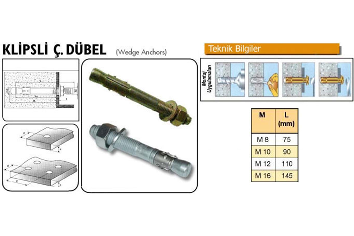 Çelik Dübel Klipsli Ağır Yük Dübeli M 12 x 110 MM