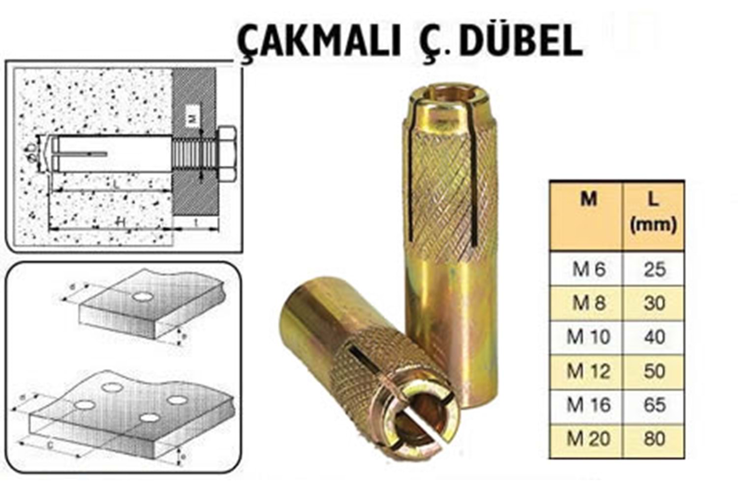 Çelik Dübel Çakmalı M 10