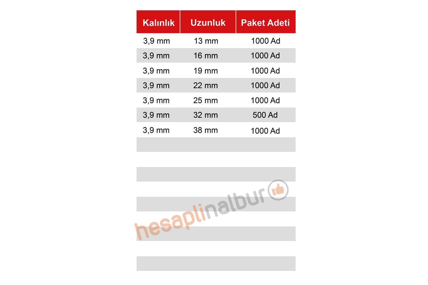 Meridyen YHB Matkap Uçlu Vida 3,9x19 MM 1000 Adet