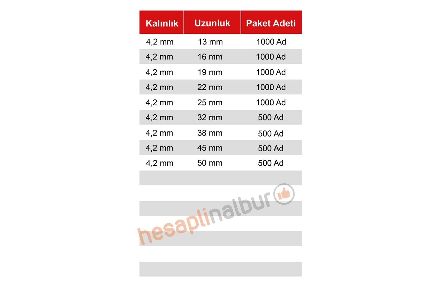 Meridyen YHB Matkap Uçlu Vida 4,2x19 MM 1000 Adet