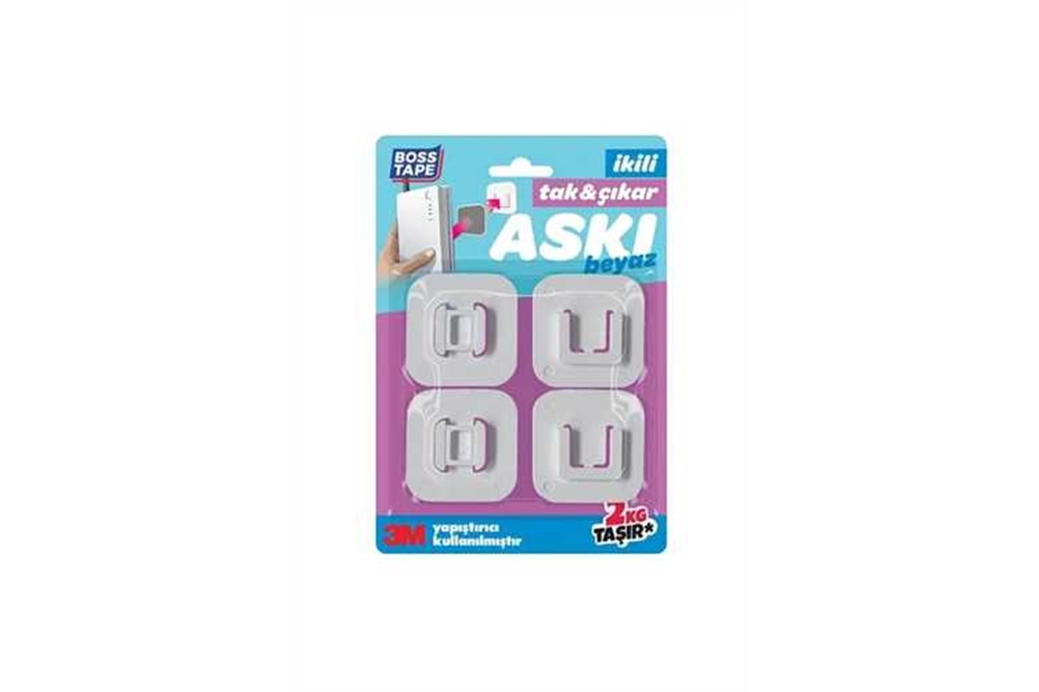 Boss Tape Tak Çıkar Askı Beyaz 2 li Set BT-11015