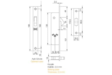 Kale Kilit 201F - Sürme Kapı Kilidi Prazis 3 Anahtarlı Nikel 20 MM