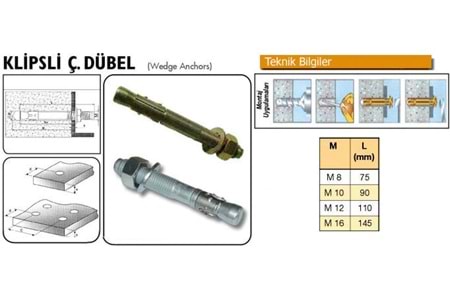 Çelik Dübel Klipsli Ağır Yük Dübeli M 16 x 145 MM