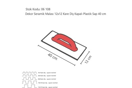 Dekor Seramik Malası Kapalı Plastik Sap 12 X 12 40 CM ( Yay Çeliği ) 831