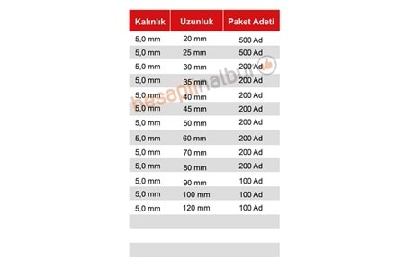 Meridyen Sunta Vidası 5x35 mm 200 Adet