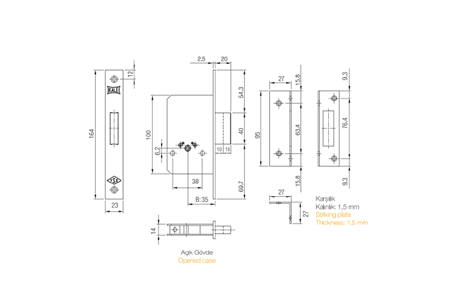 Kale Kilit 157F-35 mm Prazis Silindirli Emniyet Kilidi 2 Turlu 3 Anahtarlı Nikel