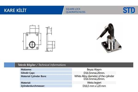 Çekmece Kilidi Kare