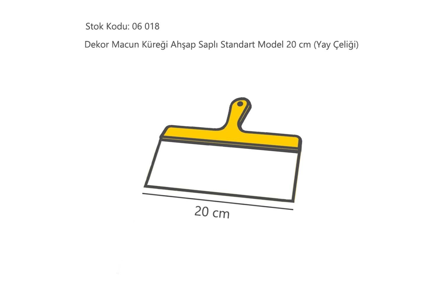 Dekor Macun Küreği Ahşap Saplı Standart 20 CM (Yay Çeliği) 057