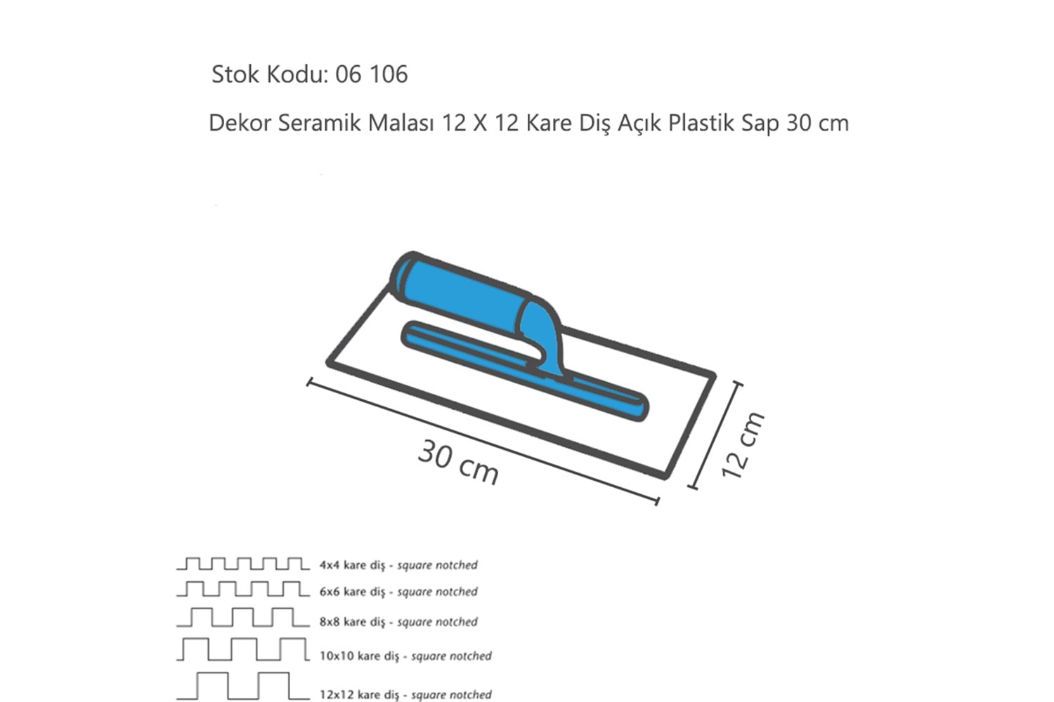 Dekor Seramik Malası Açık Plastik Sap 12 X 12 30 CM ( Yay Çeliği ) 828