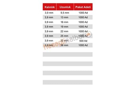 Meridyen YSB Matkap Uçlu Vida 3,9x19 MM 1000 Adet